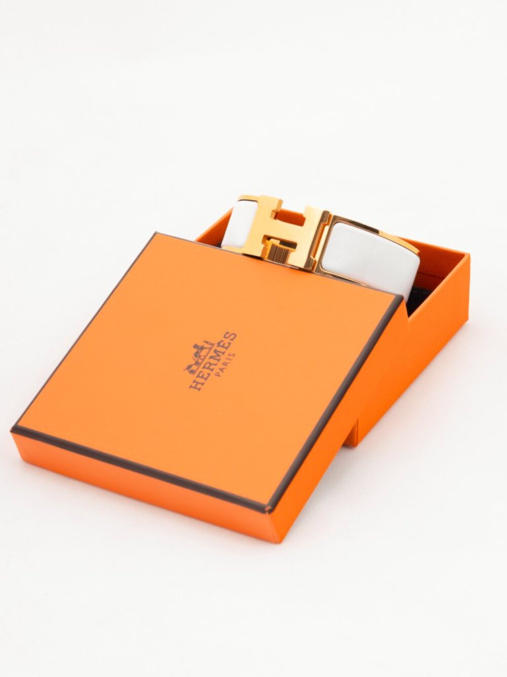 Hermes Clic Clac H Blanc Yellow-Gold-Plated Wide Bracelet